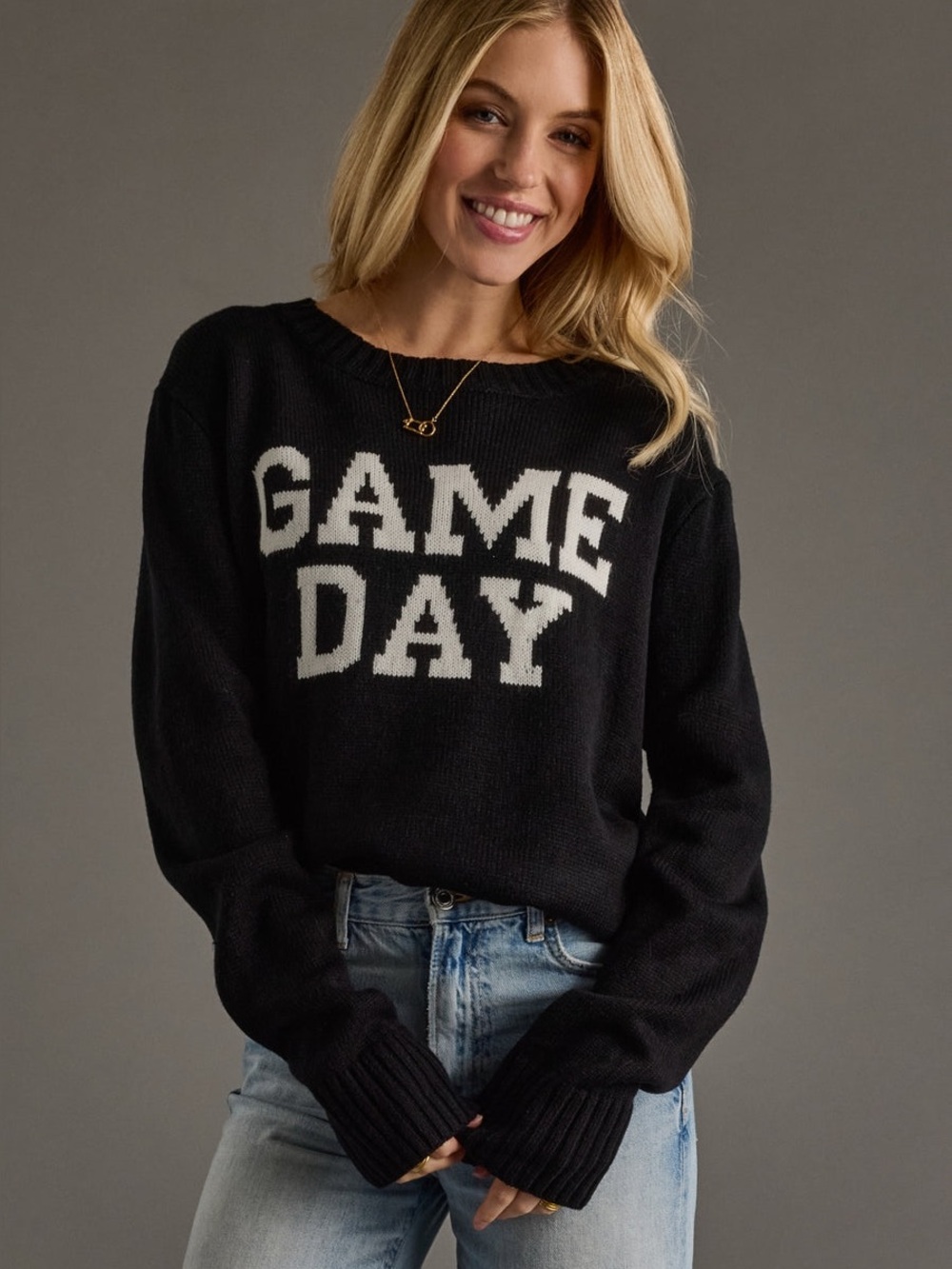 Panache Apparel Game Day Crewneck Sweater Black & White Size L